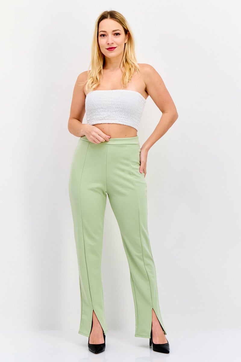 Flounce London Women Petite High Waist Straight Leg Pants, Light Green - Image 4